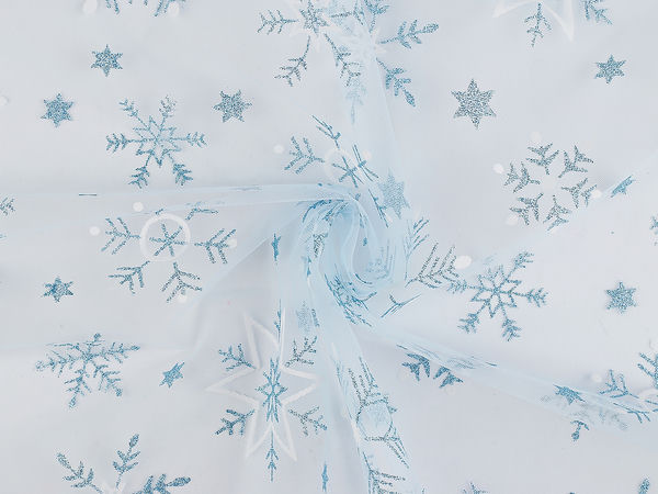 Premium Glitzertüll mit Schneeflocken-Motiv als Meterware