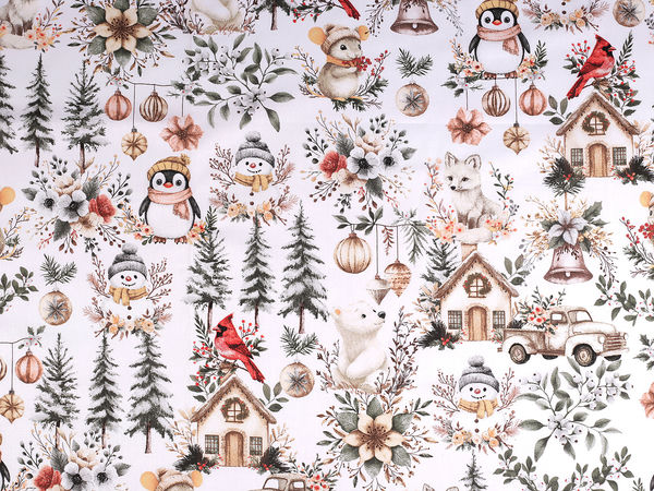 Premium Weihnachts-Baumwollstoff Canvas in Weiß - Festlicher Nähstoff für Feiertagsprojekte