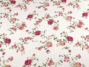 Premium Loneta-Dekostoff mit Digitaldruck - Ecru Hellbeige & Blumen