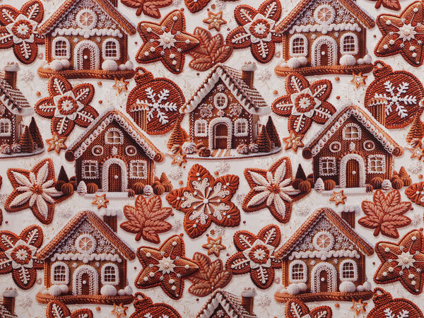 Premium-Baumwoll-Canvas mit Lebkuchen-Motiv – Festlicher Nähstoff für Weihnachten