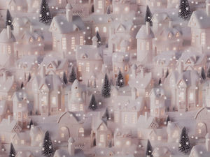 Premium Weihnachtsstoff aus Baumwoll-Canvas - Festliche Häuser (Taupe)