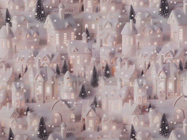 Premium Weihnachtsstoff aus Baumwoll-Canvas - Festliche Häuser (Taupe)