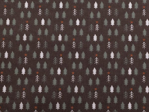 Brauner Weihnachts-Baumwoll-Canvasstoff mit festlichem Tannenbaum-Print