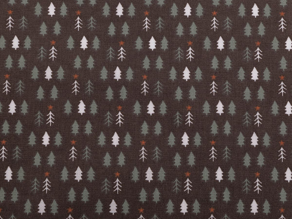 Brauner Weihnachts-Baumwoll-Canvasstoff mit festlichem Tannenbaum-Print