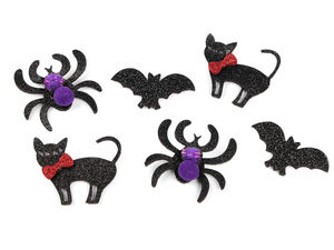 Premium-Glitzer-Filzformen für Halloween – Bastelset mit Katze, Fledermaus und Spinne, 6-teilig