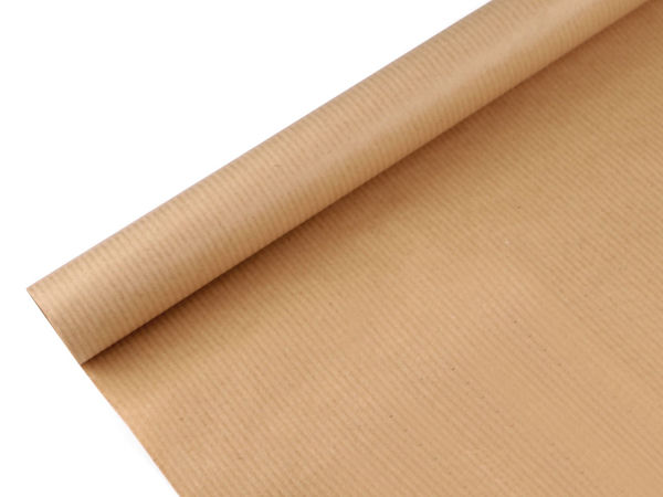 Premium Kraft-Geschenkpapier auf Rolle, gerippt und glänzend - Naturbraun, 0,78 m x 2 m