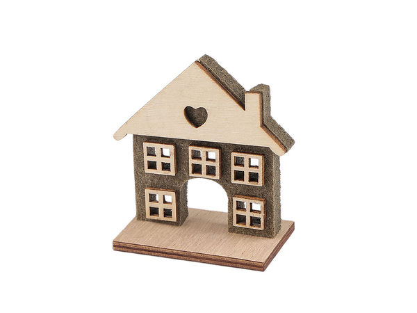 Bezauberndes Deko-Haus aus Holz und Filz - Premium-Aufsteller für Tisch- und Kamindekoration