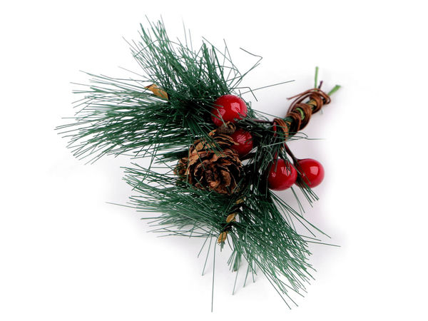 Premium künstlicher Weihnachts-Kiefernzweig mit Beeren und Kiefernzapfen auf Draht