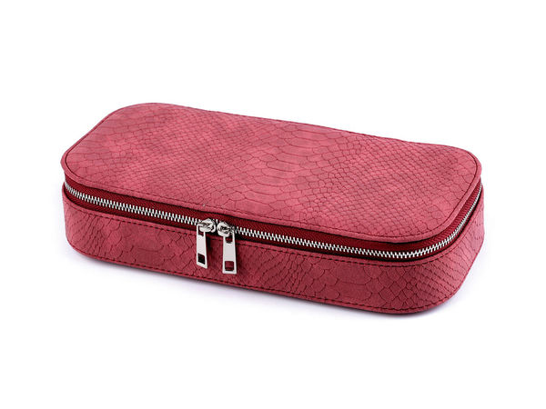 Premium Reise-Schmuckschatulle aus Kunstleder in Schlangenoptik mit Spiegel und Reißverschluss - Kompakter, tragbarer Schmuck-Organizer (11x24x5 cm)