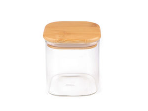 Quadratisches Premium-Vorratsglas aus Borosilikatglas mit luftdichtem Bambusdeckel - Transparent