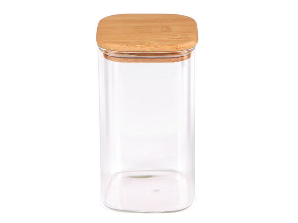 Glasdose mit Bambusdeckel, quadratisch