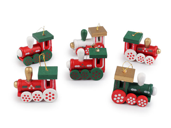 Nostalgische Mini-Eisenbahnen aus Holz als Weihnachtsbaumschmuck - 6er-Set festliche Hängedeko