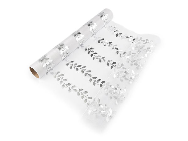 Elegante Weihnachts-Organzarolle mit Metallic-Stechpalmendruck (36 cm) - Hochwertiger Dekostoff für festliche Deko und Bastelprojekte