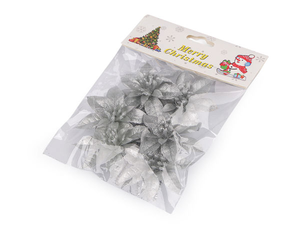 Silberne Metallic-Weihnachtssterne, Blumendekoration mit Biegedraht, 6er-Set