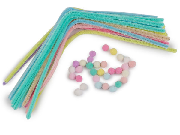 Kreativset mit Chenilledraht und Pastell-Pompons