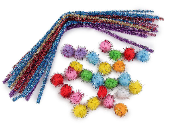 Funkelndes Lurex-Chenilledraht- und Pompon-Kreativset – Bunter DIY-Bastelsatz (45 Teile)