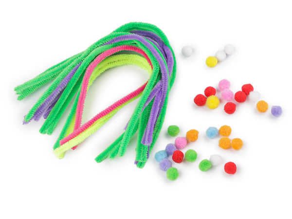 Kreativset mit Chenilledraht und Neon-Pompons