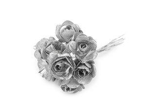 Künstliche Mini-Papierrosen metallic am Draht