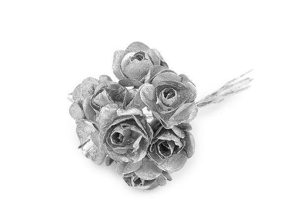 Künstliche Mini-Papierrosen metallic am Draht
