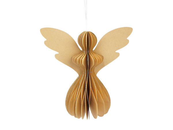 Faltbarer Engel aus Wabenpapier mit funkelndem Glitzer - 17 cm Dekofigur zum Stehen & Hängen