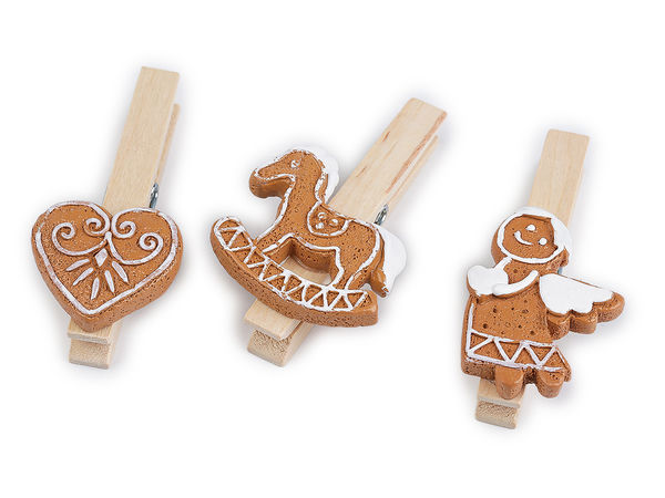 Große Weihnachtsklammern - Lebkuchen-Set, 3-teilig
