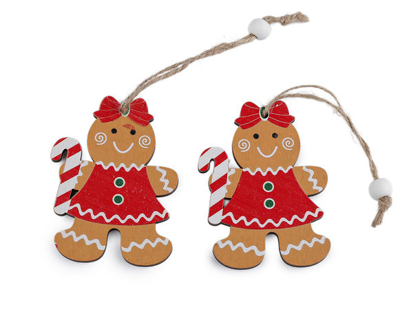 Holz-Lebkuchen-Anhänger zum Aufhängen - Festlicher Christbaumschmuck & Kranzdekoration (Naturbraun)