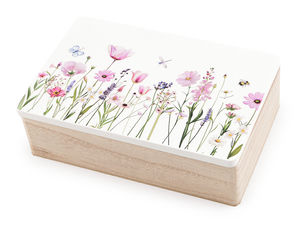 Premium Aufbewahrungsbox aus Holz mit Blumendruck (13x20 cm) – Schmuckschatulle & Erinnerungsbox mit Scharnierdeckel