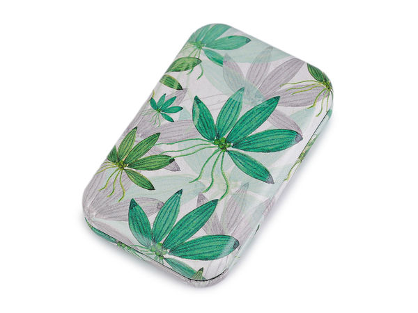 Premium zweiseitiger kompakter Taschenspiegel mit Blättermotiv und Kunstleder-Hülle