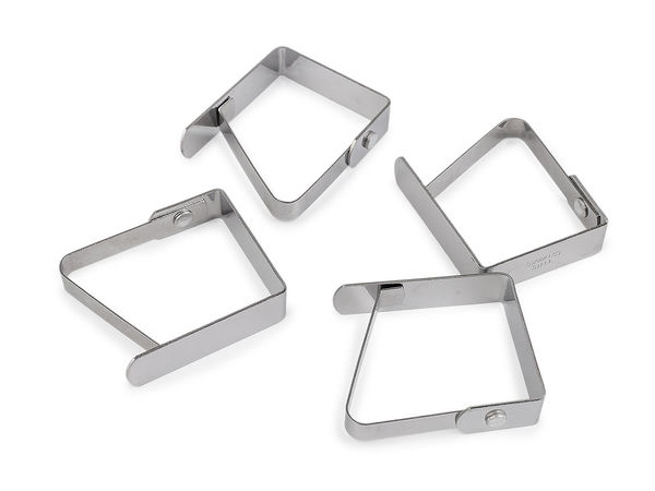 Premium-Tischdeckenklammern aus Metall - Robuste Tischtuchklammern für den Innen- und Außenbereich, 4er-Set (Silber)