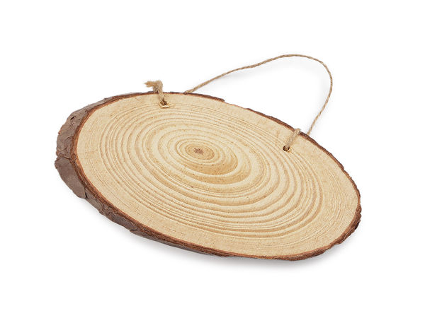 Rustikales ovales Holzschild mit Naturrinde und Juteschlaufe - DIY-Bastelrohling zum Bemalen, für Decoupage und Personalisierung