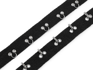 Premium Haken- und Ösenband auf 20 mm Baumwollband - Schwarz