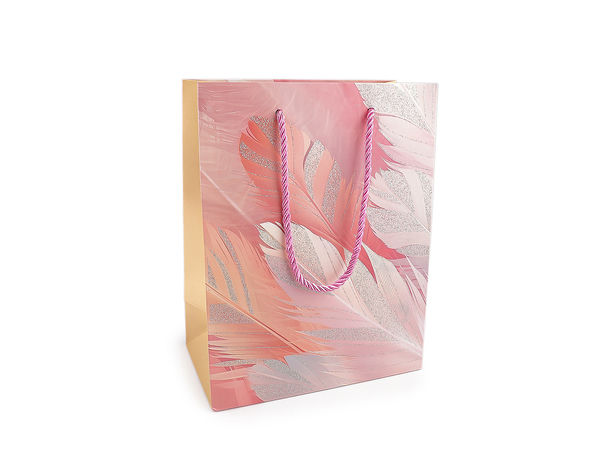 Dekorativer Geschenkbeutel mit Glitzer & Federn 18 x 23 cm – Elegantes Geschenksäckchen
