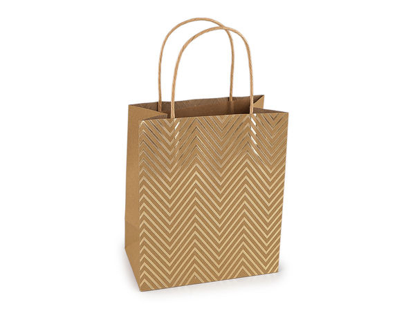 Geschenktüten aus Naturpapier mit beidseitigem Gold-Metallic-Druck - Verschiedene Muster (18 x 21 cm)