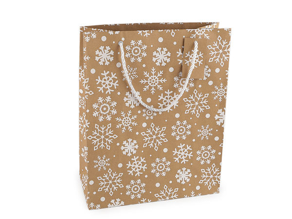 Großer naturfarbener Weihnachtsgeschenkbeutel mit beidseitigem Weihnachtsdruck – 26 x 32 cm