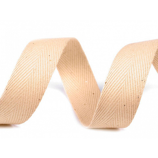 Heringbone-Baumwollband, 20 mm breit (50 m Roller) - Beige