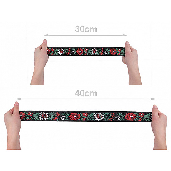 Elastisch breit mit traditionellem Blumenmotiv bis Meter, 40 mm breit - weiß