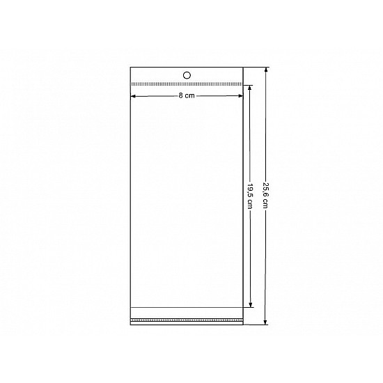 Cellophanbeutel mit Klebestreifen zum Aufhängen 8x19,5 cm (Packung 100 Stück)