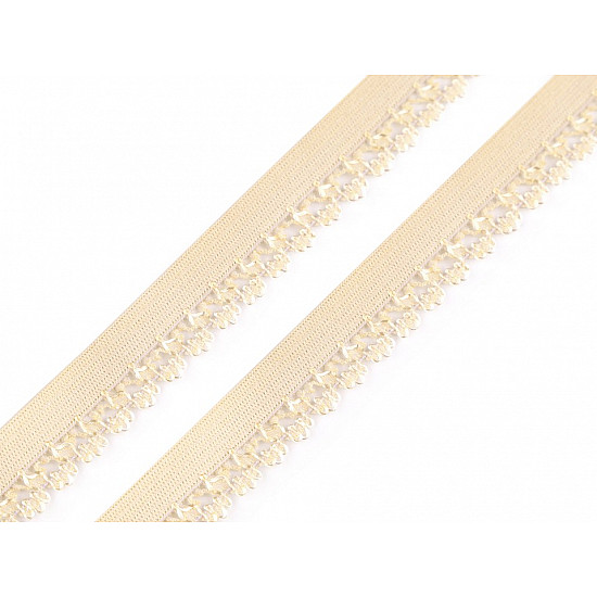 Elastische geschnürte dekorative, 15 mm breit (Rolle 20 m) - beige