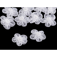 Organza Blume mit Perlen Ø25 - 30 mm, weiß, 10 Stück