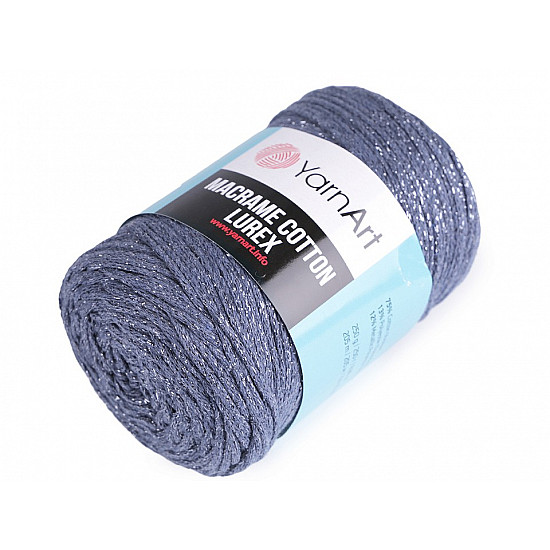 Stricken / Häkeln Baumwoll Makramee mit Lurex, 250 g - blauer Denim - Silber